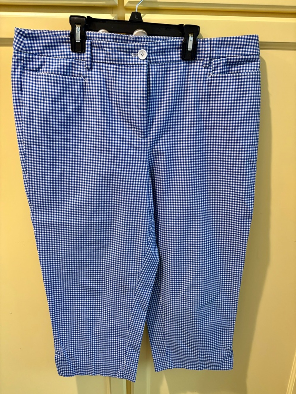 Talbots Perfect Skimmer Blue and White Gingham Cropped Pants 14